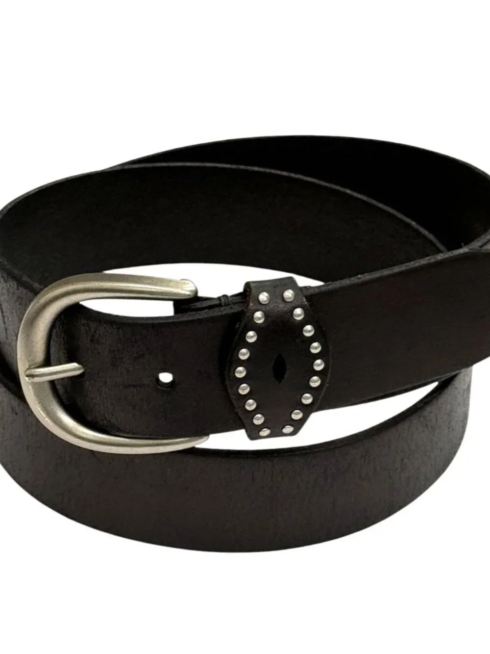 Frye Women's Leather Belt Silver Buckle & Studs Espresso Brown Metallic Size M